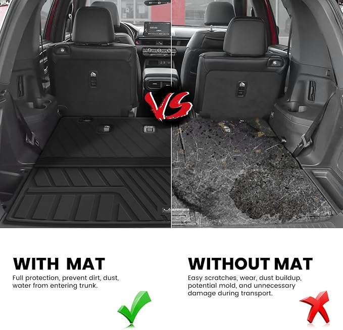 Cargo Mat with Backrest Mat for Honda Pilot 2023 2024 2025 2026, Split & One-piece Foldable Seating TPE Custom Fit Trunk Mat Cargo Liner with Seatback Mat Accessories, Black