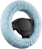 Steering Wheel Cover, Fluffy Car Wheel Covers for Women/Girls/Ladies，Soft Wool Fur Steering Wheel Protector, Universal 14 1/2 inches to 15 inches - Blue