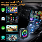 2026 Upgraded Wireless Carplay Adapter, 4 in 1 Screen Mirroring Support Mirror Link/AirPlay for Apple CarPlay & Android Auto, Mini USB/Type-C Plug & Play Car Play Adapter, Wired to Wireless