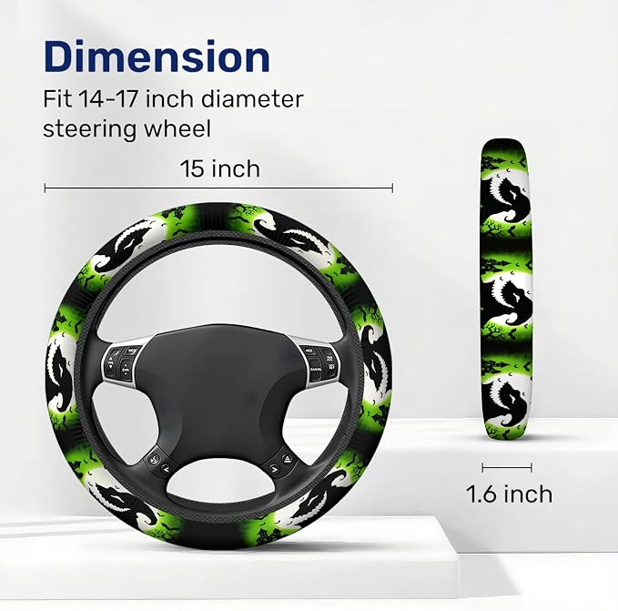 Green Horror Sack Steering Wheel Cover, Non Slip Polyester Car Wheel Protector for Car SUV Truck, Universal 15 Inch