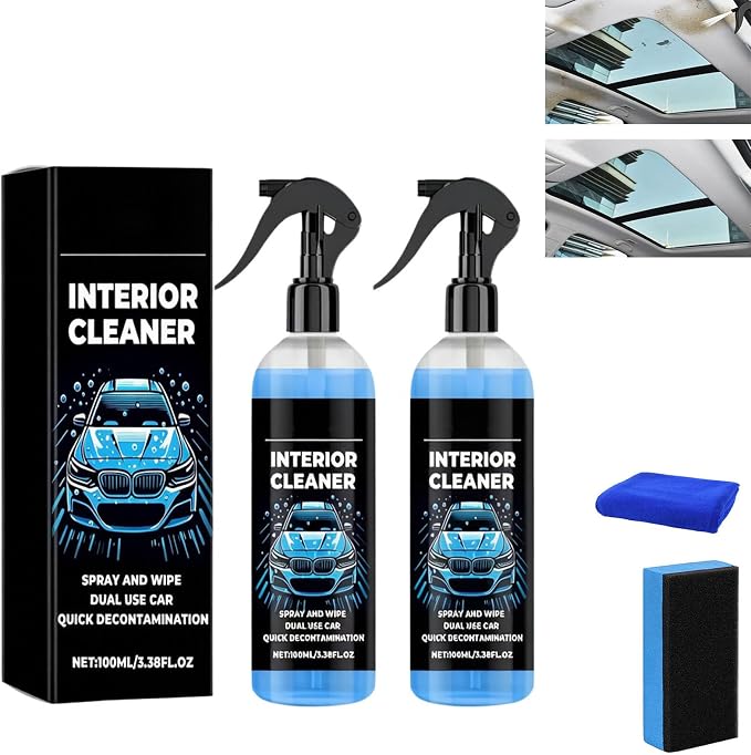 Car Headliner Cleaning Kit, Interior Roof Stain Remover, Multi-purpose cleaner for fabric seats and car headliners (2, 100ML)