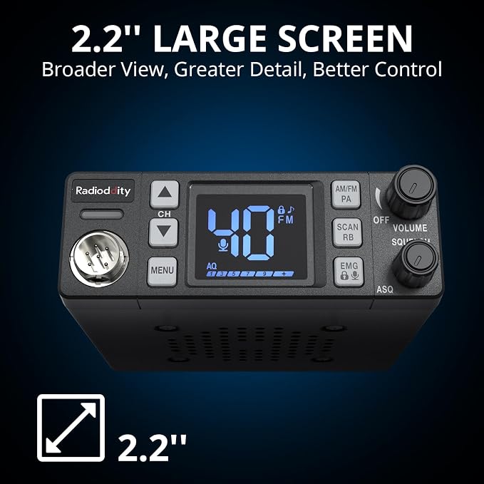 CB-606 CB Radio, 40 Channel Mobile CB Radio with AM/FM/PA Modes, 2.2’’ LCD Screen, Instant Channel 9/19, VOX, Roger Beep, TOT, ASQ/SQ, for Off-Road Adventure