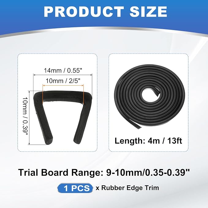 2/5" 13FT Rubber Edge Trim, Flexible U Channel Edge Guard Protector for Keen Edge Sheet Metal Car Doors Hatches Table Corners, Black