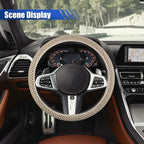 Elastic Stretch Steering Wheel Cover, 15" Breathable Microfiber Ice Silk Steering Wheel Protector, Universal Anti-Slip Car Warm in Winter&Cool in Summer Accessories for Men Women (Beige)