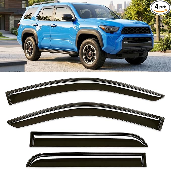 2025 2026 Tape-On Rain Guards for Toyota 4Runner Side Window Visor Deflectors Extra Thick Shade RS Sport Off-Road Premium i-Force MAX Limited Pro Platinum Trailhunter
