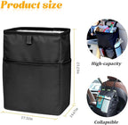 Car Trash Bag, Leak-Proof Large Capacity 3.4 Gallons Hanging Vehicle Trash Bin with Storage Pocket, Multipurpose Portable Auto Garbage Bag for Travel, Universal Fit (Black)