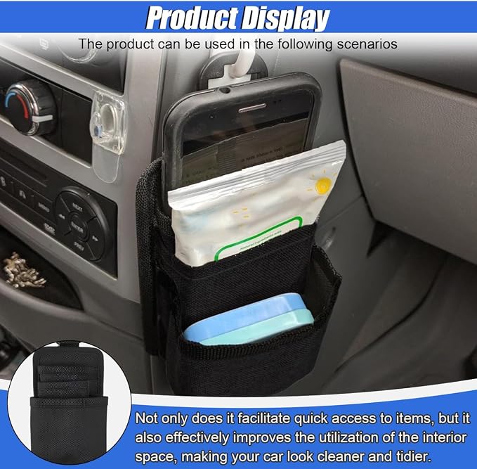 Car Air Vent Storage Bag, Multifunctional 3-Pockets Front Seat Organizer with Charging Port, 600D Oxford Fabric Hanging Pouch Bag, Car Vent Accessories for Key, Pen, Phone, Sunglass (Black)