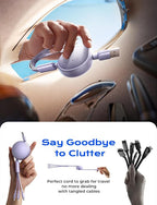 3 in 1 Retractable Car & iPhone Charger Cord, Type C/L/Micro USB for iPhone/Samsung/PS/Kindle, Purple
