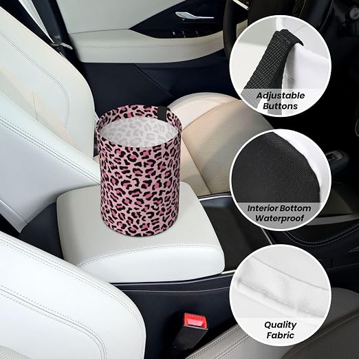 Car Trash Bag Leopard Print Pink Hanging Back of Seat Car Portable Trash Bag Leopard Print Pink Waterproof One-Handed Portable Strap Drawstring Garbage Bags 2 Pieces Car Coasters