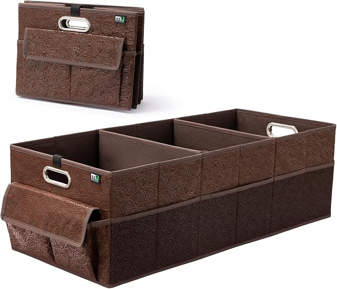 Trunk Organizer for Car, 12 Pockets Sturdy Car Organizer for SUV, Non-Slip Bottom, Storage Organizer for Sedans, Van, Jeep, Grocery, Large 3 Compartments, Brown Vintage 32"×13"×10.6"