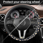 Steering Wheel Cover Neoprene Material Most Cars Men&Women Universal 15 inch Premium Non-Slip Spring Steering Wheel Protector Floral Car Accessories (Daisy Flower)