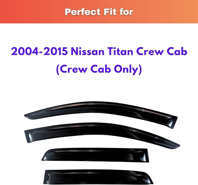 KPY Rain Guards Fit for 2004-2015 Nissan Titan Crew Cab, Out-Channel Window Visors Vent Wind Deflectors 4PC, Truck Accessories for 04-15 Titan Crew Cab (Full-Size Cabs)