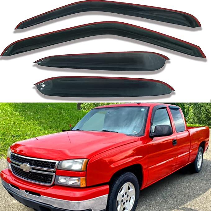 Side Car Window Visors Window Shade Vent Deflectors for 99-06 Chevrolet Silverado & GMC Sierra 1500 2500 3500 2500HD Rain Guards, 07 Silverado & Sierra 1500 3500 2500HD, with Extended Cab 94044 4-pc