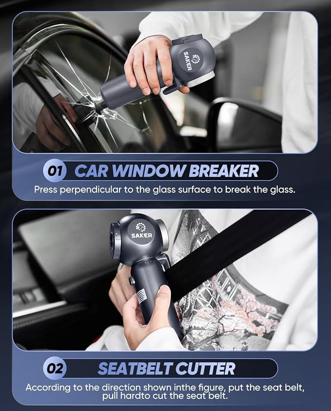 6 in 1 Car Vacuum Cleaner, 20000PA Handheld Vacuum Cordless Rechargeable 7800mAH with Type-C Reverse Charging, Window Breaker and Seatbelt Cutter for Car,Office and Home Cleaning,SW102 Blue Gray