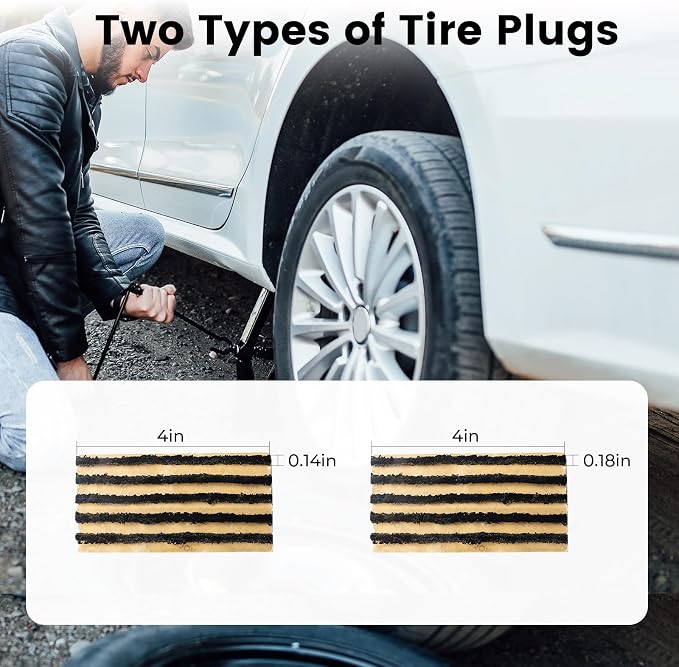 Flat Tire Repair Kit with Plugs 16 Pcs, Heavy Duty Tire Plug Kit for Car, Motorcycle, ATV, Jeep, Truck, Tractor (Grey)