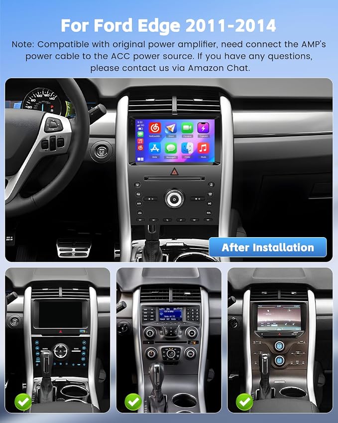 [DSP] 4+64G Android 15 Car Radio for Ford Edge 2011 2012 2013 2014, 9" Incell Touchscreen Car Stereo Wireless CarPlay Android Auto, 5GHz WiFi, Bluetooth 5.0, EQ, GPS, 1280 * 720, Backup Camera, SWC