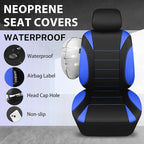 Neoprene Wetsuit Seat Covers, Waterproof Car Seat Covers Front with 5mm Composite EVA, Universal Fit for Car,Sedan SUV Trucks Anti Slip, Airbag Compatible(Black and Blue