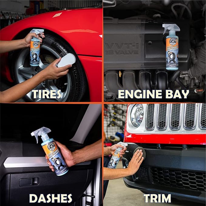 Tire Kicker Extra Glossy Tire Shine Spray, 16 fl oz | Includes foam applicator; works on rubber, vinyl and plastic; for cars, trucks, motorcycles, RVs and more