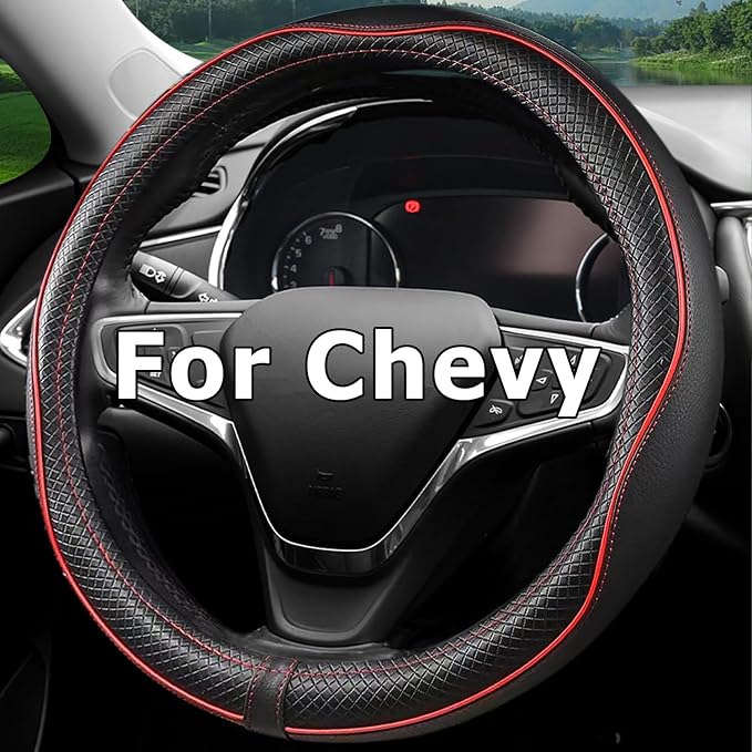 Car Steering Wheel Cover for Chevy Silverado 1500 2500 3500, Tahoe, Equinox,Traverse,Colorado, Automative Accessories for Chevy, Sporty Design, Red