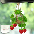 Crochet Hanging Plant for Car,Car Decorations Interior,Plant Strawberry Aesthetic Car Accessories for Women Interior Cute,Car Ornaments Charms for Rear View Mirror,Boho Car Decoration Gifts