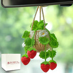 Crochet Hanging Plant for Car,Car Decorations Interior,Plant Strawberry Aesthetic Car Accessories for Women Interior Cute,Car Ornaments Charms for Rear View Mirror,Boho Car Decoration Gifts