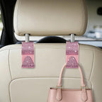 HZEL Bling Car Seat Headrest Hooks, 4PCS Crystal Rhinestone Vehicle Seat Back Hanger Holder for Purses Bag Handbags, Diamond Headrest Storage Organizer, Universal Auto Accessories (Pink)