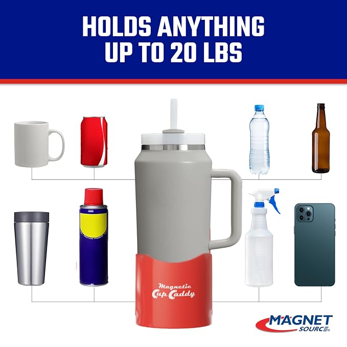 Magnetic Cup Caddy - Keep Your Favorite Beverage at Hand, 3.3" Inner Diameter, 4.625" Height, Black, Pack of 6, 07583X6