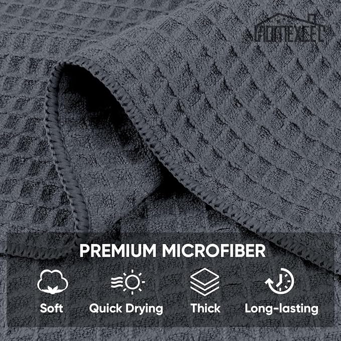 Waffle Weave Microfiber Towel, 10 Pack Lint Free Cleaning Rags, 12 x 12 Inches Barista Towels, Reusable Microfiber Cleaning Cloth for Household, Kitchen, Glass and Window, Grey