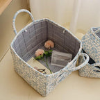 Floral Fabric Storage Basket Car Interior Storage Basket Underwear Sundries Laundry Baskets Supplies Home Organizer Bag (Blue floral A)