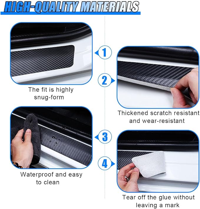 Car Door Sill Protector, Carbon Fiber Anti-Scratch Automotive Doors Edge Guards, Waterpoor Car Door Threshold Protection Auto Decoration Sticker, Universal Vehicle Interior Accessories (4PCS)