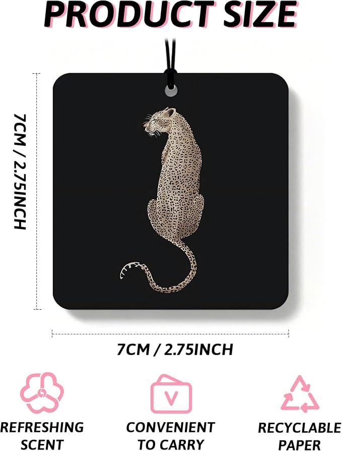 Leopard Print Orange Car Air Freshener 4 Pcs, Inspirational Cheetah Lips Lucky 8 Ball Square Hanging Air Freshener for Closet Drawer Books, Girly Y2k Car Accessories Mirror Decor for Women