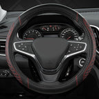 Customized Auto Car Steering Wheel Cover for Chevy Silverado,Tahoe,Equinox,Traverse,Trailblazer,Colorado (Diamond Quilted-Black+Red-Standard Size)