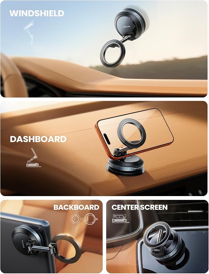 Car Phone Holder for Magsafe - [Upgraded Nano Gel Vacuum Suction] 360° Phone Holders for Your Car Dashboard Windshield, Strong Magnetic Phone Holder for Car Mount for iPhone 17 16 15 Pro Max
