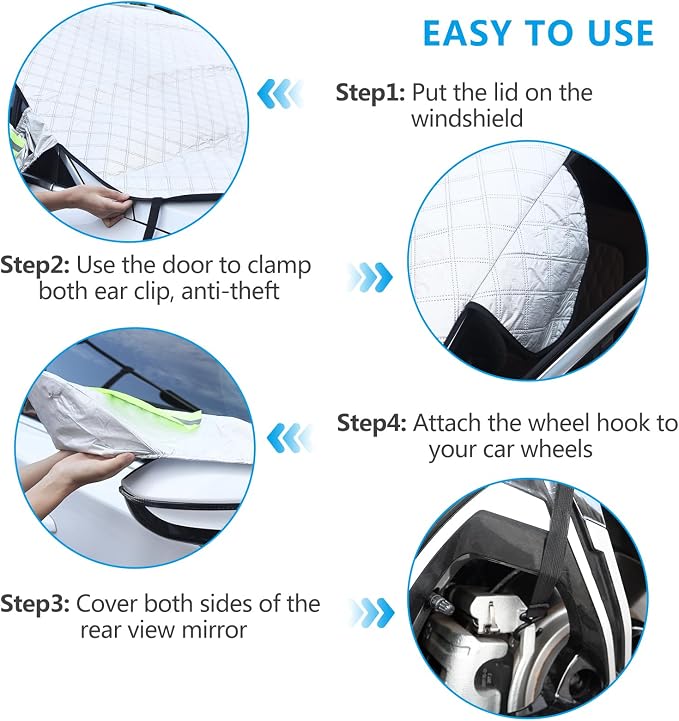 Magnetic Car Windshield Cover for Ice and Snow 4 Layers Automotive Windshield Snow Covers 9 Magnetic Anti Frost Guard for Most Cars SUVs Trucks Pickup (65"x50")