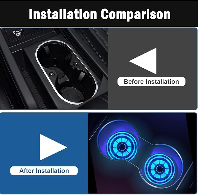2PCS LED Car Cup Holder Lights, Light up Car Coasters for Cup Holders 7 Color-Changing Light Up Cup Holder Insert Coasters, Waterproof Car Accessories for Teens, Car Gifts for Men & Women