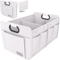 Car Trunk Organizer for SUV, 18.5Gal Large Capacity No-Sag Heavy Duty, Foldable Waterproof Anti-Slip Storage with 12 Pockets, Fit Sedan, Truck, Universal Car Accessories, White, 2 Compart,Large