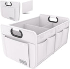 Car Trunk Organizer for SUV, 18.5Gal Large Capacity No-Sag Heavy Duty, Foldable Waterproof Anti-Slip Storage with 12 Pockets, Fit Sedan, Truck, Universal Car Accessories, White, 2 Compart,Large