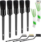 HMPLL 10pcs Detailing Brush Set, Multi-Purpose Car Detailing Brushes for Cleaning Car Interior, Exterior, Engine, Leather, Including 5 car Cleaning Brush, 3 Wire Brush, 2 Air Vent Brush,Black