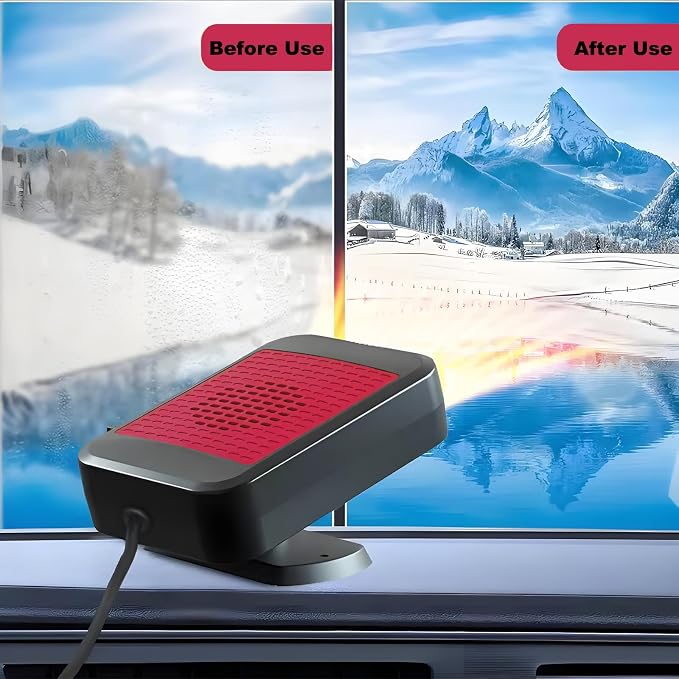 Car Heater, 12V 200W Windshield Defroster Portable Car Heater that Plugs into Cigarette Lighter, 360° Rotatable Car Heaters for Vehicle,SUV,RV,Jeeps (Red)