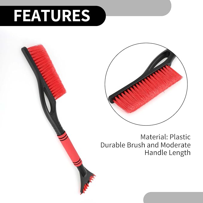 1pc 60x11cm Universal Car Ice Scraper Brush with Broom - SUV Snow Frost Remover for Car Truck RV Windscreen Side Window Anti Crash - Plastic Red Snow Shoveling Defrost Clearing