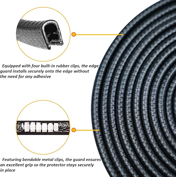 33FT(10M) Car Door Edge Guards Door Trim Edge Protector with Built-in Metal Clips, Prevent Scratches and Dings for Cars Trucks, Black