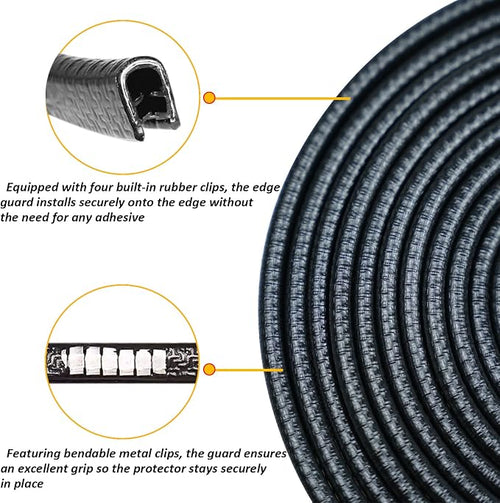 16.5FT(5M) Car Door Edge Guards U-Shaped Trim Edge Protector with Built-in Metal Clips, Scratch and Ding Protection for Cars and Trucks, Black
