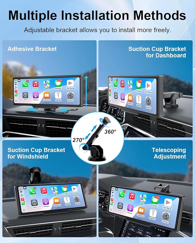 Wireless Carplay Screen for Car, 10.26" Apple Car Play & Android Auto Screen, Car Tablet, Audio Receivers Touchscreen with GPS Navigation/Mirror Link/Siri/FM (No Front & Rear Cameras)