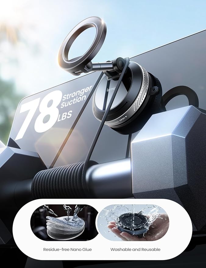 Car Phone Holder for Magsafe - [Upgraded Nano Gel Vacuum Suction] 360° Phone Holders for Your Car Dashboard Windshield, Strong Magnetic Phone Holder for Car Mount for iPhone 17 Pro Max Silver