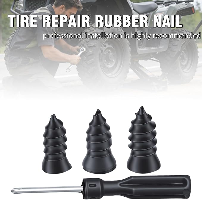 100 Pcs Tire Repair Kit, Rubber Screw Tire Plugs with 3 Sizes and Screwdriver, Essential for Cars, Trucks, Motorcycles, and ATVs Puncture Repair
