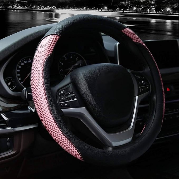 Steering Wheel Cover with Microfiber Leather for Car Truck SUV 15 inch (Pink)