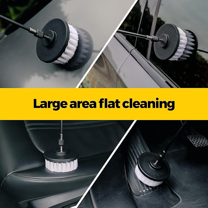 5Pack Drill Brush Attachment Set-Car Interior Detailing Kit，Power Scrubber Brush Extended Long Attachment for Bathroom, Car，Shower，Carpet,Boat,Kitchen，Floor and Tile，White