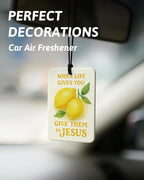 Trendy Peach Lemon Orange Cherry Christian Car Air Freshener 4 Pcs, Cute Fruits Religious Hanging Air Freshener for Cars Closet Drawer Books, Girly Car Accessories Mirror Decor for Women