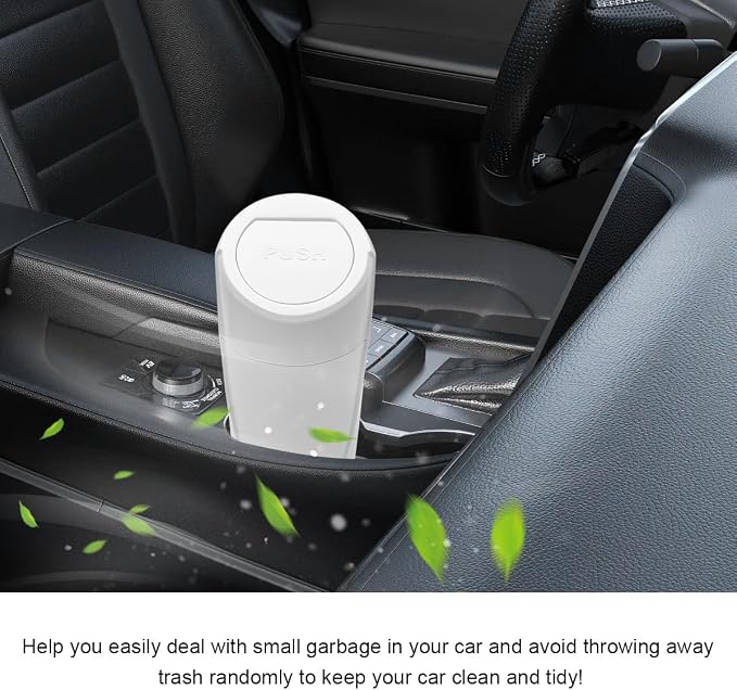 Car Trash Can with Lid, Mini Car Garbage Bin Leakproof Cup Holder Trash Can, Multipurpose Organizer Door Pocket Trash Cup Fits Auto Home Office, Universal Garbage Can (White)
