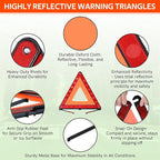 2 Pack Emergency Warning Triangle and Reflective Safety Vest Set – Foldable Reflective Roadside Triangles, Essential Car Emergency Kit for Vehicle Breakdowns and Road Safety